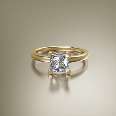 Yellow Gold 4-Claw Solitaire Princess Cut Diamond Ring