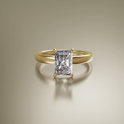 Yellow Gold 4-Claw Solitaire Radiant Cut Diamond Ring