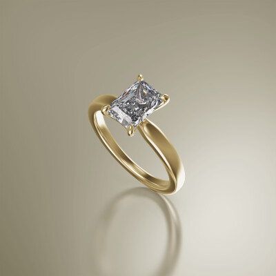 Yellow Gold 4-Claw Solitaire Radiant Cut Diamond Ring