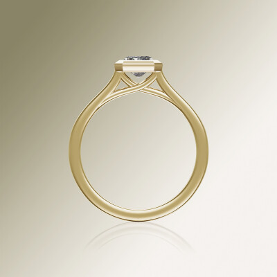 Yellow Gold Tube Solitaire Radiant Cut Diamond Ring