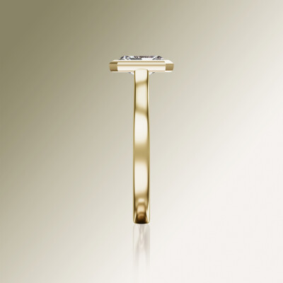Yellow Gold Tube Solitaire Radiant Cut Diamond Ring