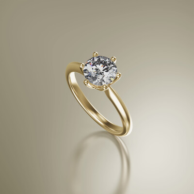 Yellow Gold 6-Claw Solitaire Diamond Ring
