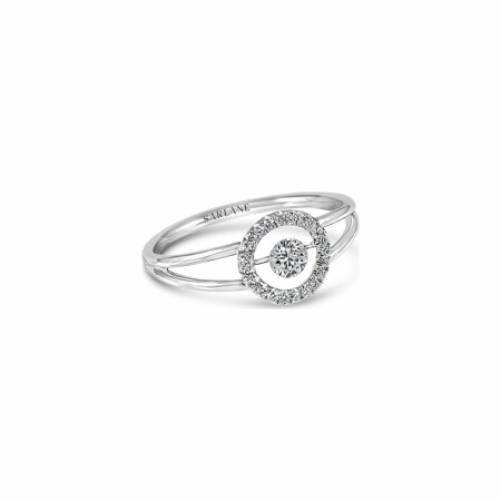 Bague Sarlane Entourage en or blanc, diamant taille brillant de 0.11ct monté en Serti Riveté et pavage diamants