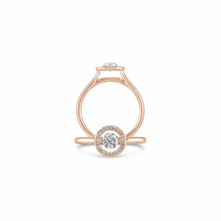 Solitaire Sarlane Entourage en or rose, diamant taille brillant de 0.10ct monté en Serti Riveté et pavage diamants