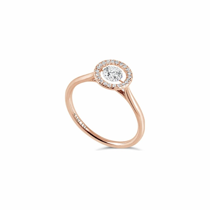 Solitaire Sarlane Entourage en or rose, diamant taille brillant de 0.10ct monté en Serti Riveté et pavage diamants