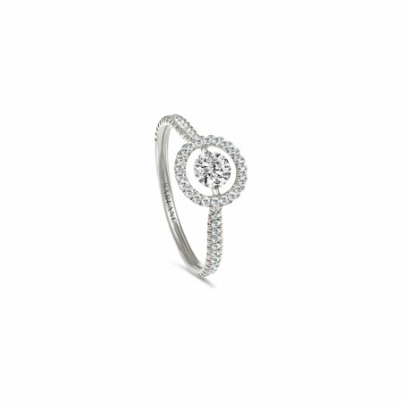 Solitaire Sarlane Entourage Full Pavé en or blanc, diamant taille brillant de 0.20ct monté en Serti Riveté et pavage diamants