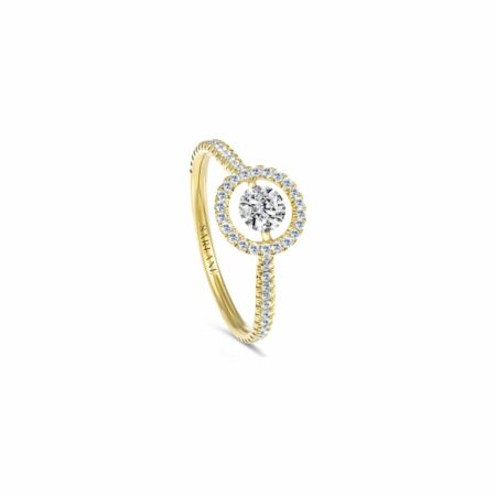 Solitaire Sarlane Entourage Full Pavé en or jaune et diamant taille brillant de 0.20ct monté en Serti Riveté