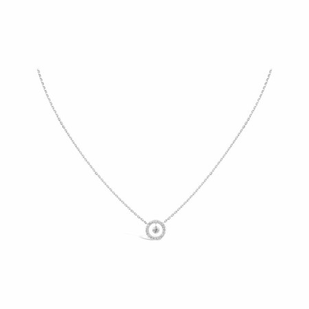 Collier Sarlane Entourage en or blanc, diamant taille brillant de 0.15ct monté en Serti Riveté et pavage diamants