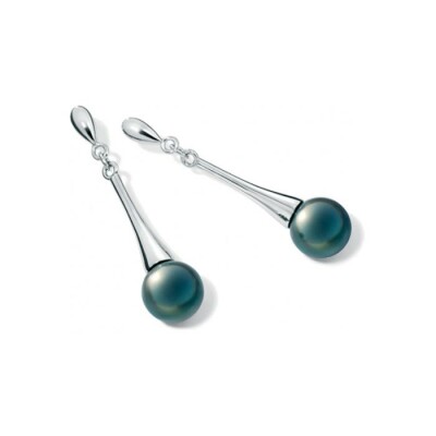 Boucles d'oreilles Iza B Epure en argent rhodié et perle de Tahiti