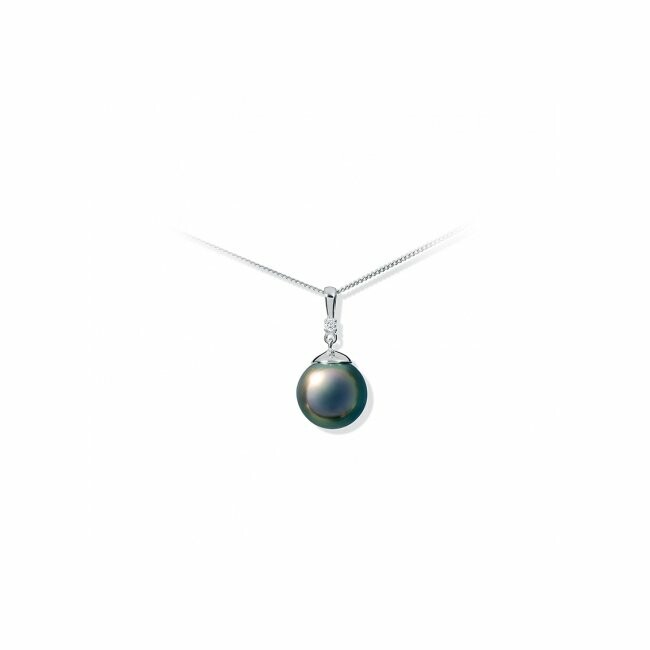 Collier Iza B Epure en argent rhodié, diamant et perle de Tahiti