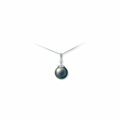 Collier Iza B Epure en argent rhodié, diamant et perle de Tahiti