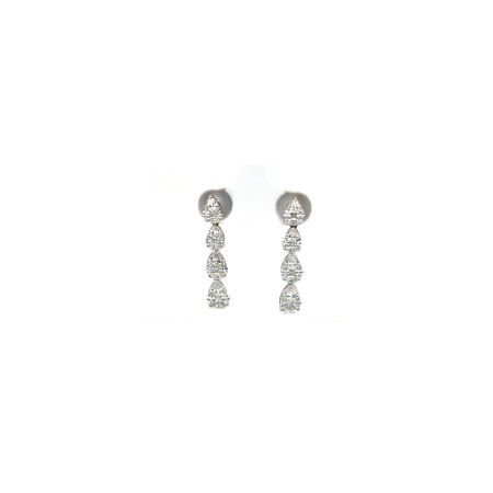 Boucles d'oreilles pendantes 4 poires en or blanc et diamants