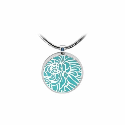 Pendentif Épure en plaqué argent, émail turquoise et cristaux Swarovski