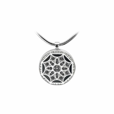 Pendentif Épure en plaqué argent, émail noir et cristaux Swarovski