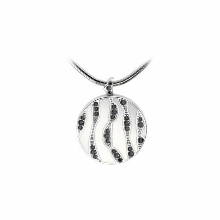 Pendentif Épure en plaqué argent, émail blanc et cristaux Swarovski