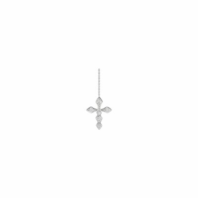 Mono Boucle d'oreille pendante Akillis croix Python en or blanc pavée de diamants