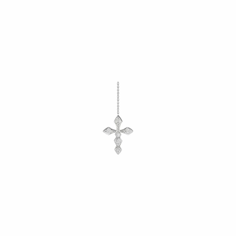 Mono Boucle d'oreille pendante Akillis croix Python en or blanc pavée de diamants