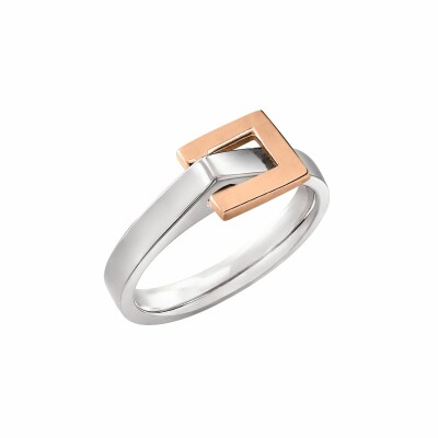 Bague Lilistone l'Essentielle en or blanc, motif carré en or rose 18 carats