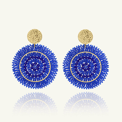Boucles d'oreilles Sàntibé Bijoux Espagnola en laiton, métal doré et perles bleu