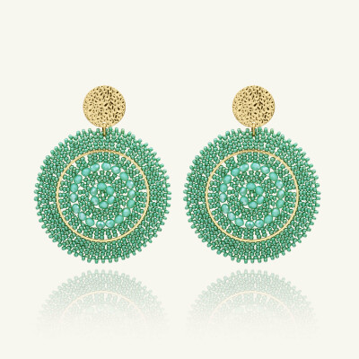 Boucles d'oreilles Sàntibé Bijoux Espagnola en laiton, métal doré et perles vert d'eau