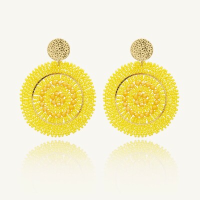 Boucles d'oreilles Sàntibé Bijoux Espagnola en laiton, métal doré et perles jaune
