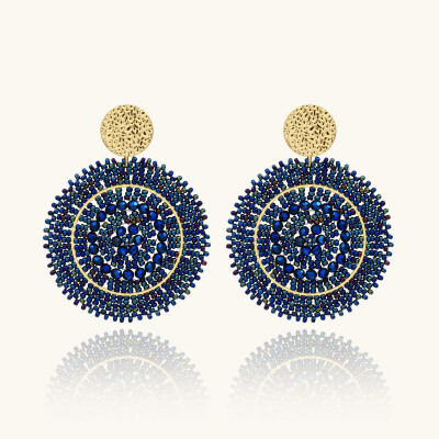 Boucles d'oreilles Sàntibé Bijoux Espagnola en laiton, métal doré et perles bleu marine
