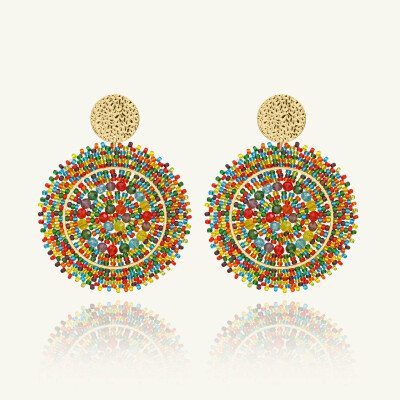 Boucles d'oreilles Sàntibé Bijoux Espagnola en laiton, métal doré et perles multicolore