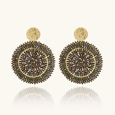 Boucles d'oreilles Sàntibé Bijoux Espagnola en laiton, métal doré et perles noisette