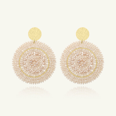 Boucles d'oreilles Sàntibé Bijoux Espagnola en laiton, métal doré et perles sable