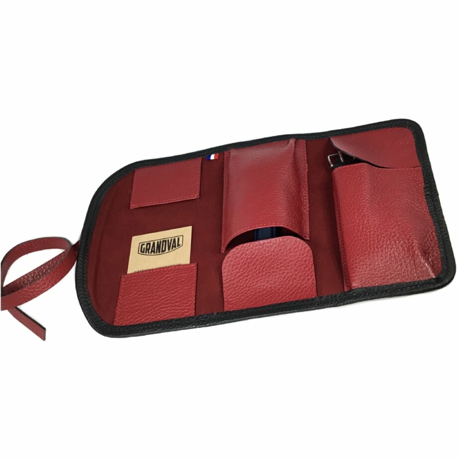 Grandval dark red leather watch pouch for 2
