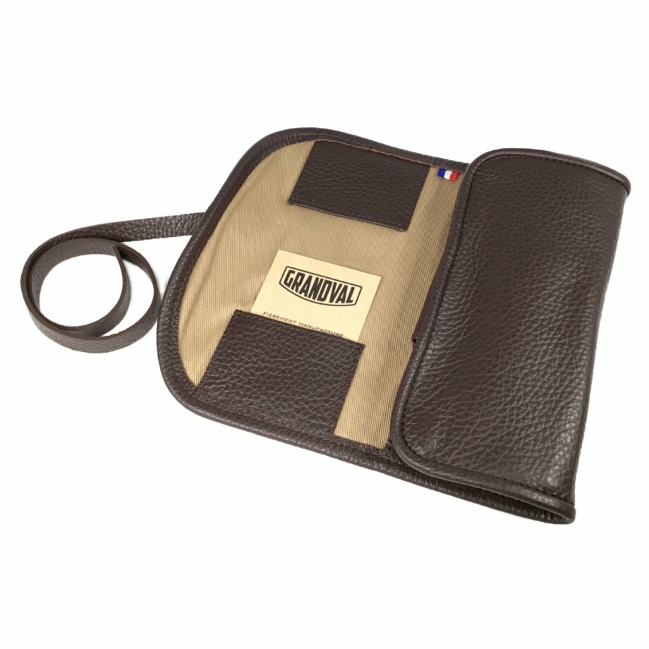 Grandval chocolate brown leather watch pouch for 2