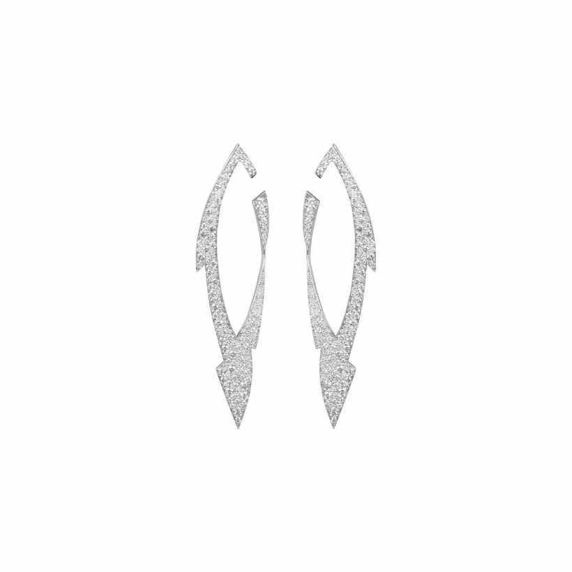 Boucles d'oreilles pendantes Akillis Tattoo en or blanc pavées de diamants