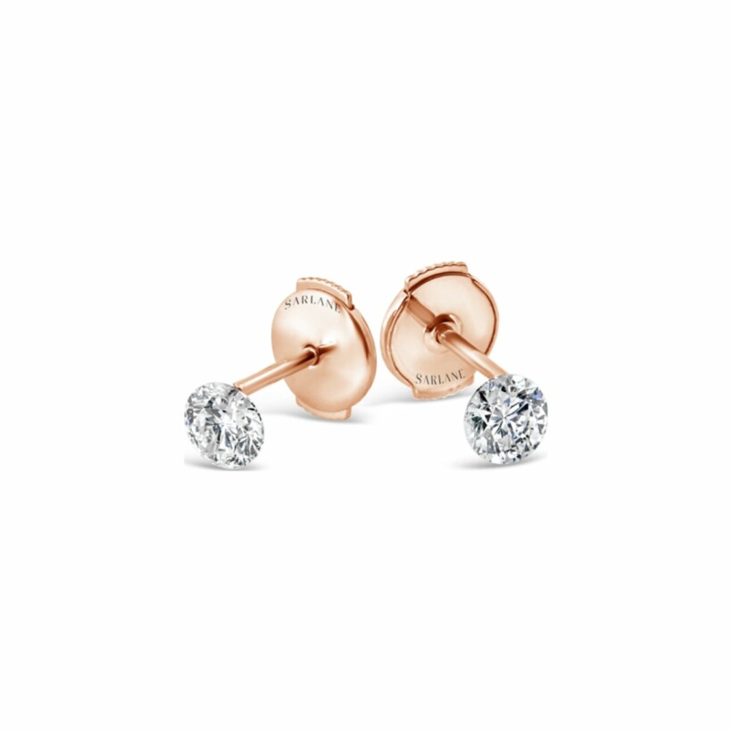 Puces d'Oreilles Sarlane Etincelle en or rose et diamants taille brillant de 0.15ct montés en Serti Riveté
