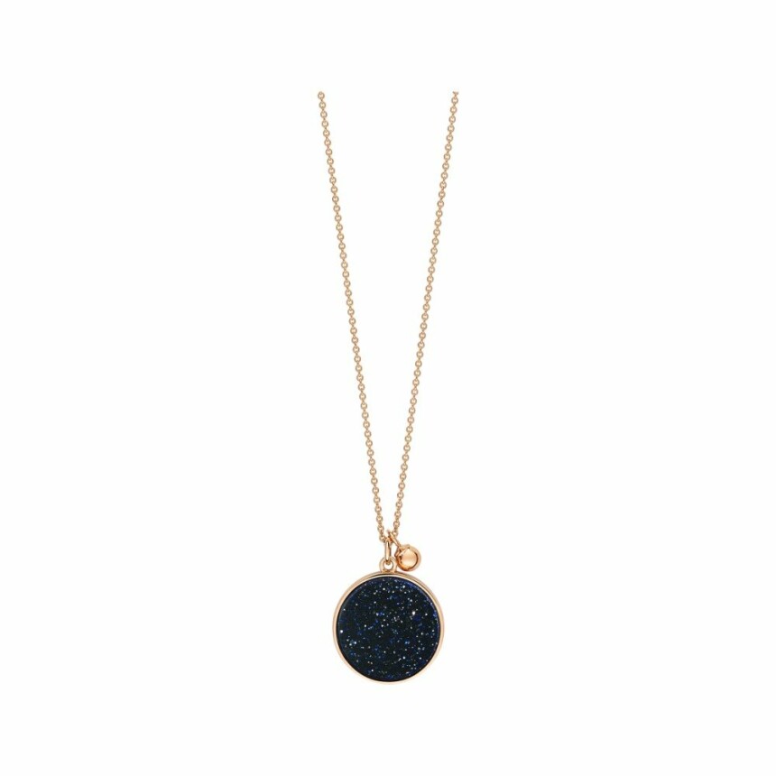 Collier Ginette NY EVER Disc en or rose et pierre de sable bleu