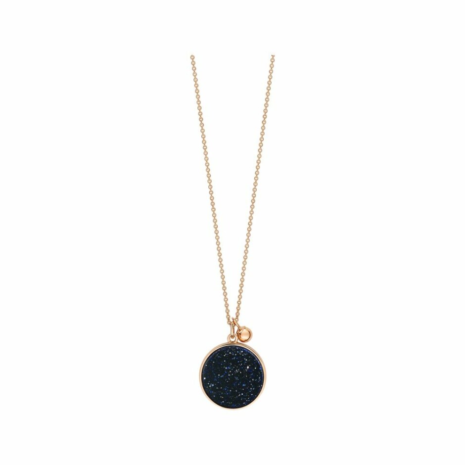 Collier Ginette NY EVER Disc en or rose et pierre de sable bleu