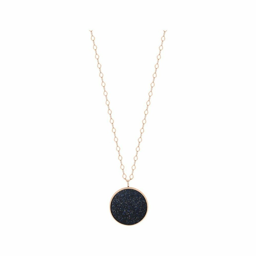 Collier Ginette NY JUMBO EVER Disc en or rose et pierre de sable bleu