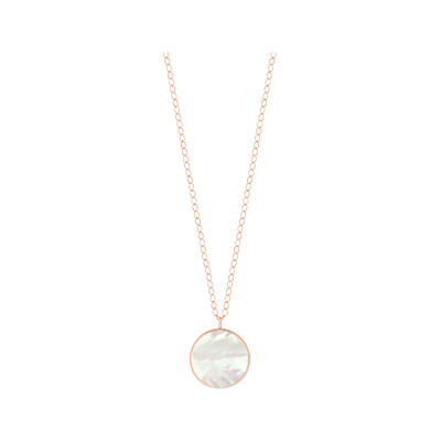 Collier Ginette NY Ever disc LOVE en or rose et nacre blanche