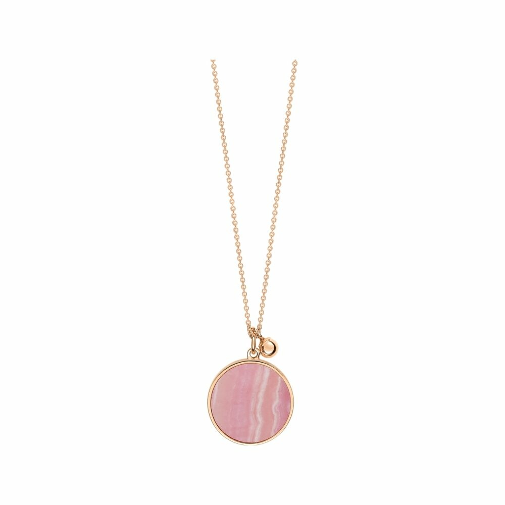 Collier Ginette NY EVER disc on chain en rhodocrosite et or rose