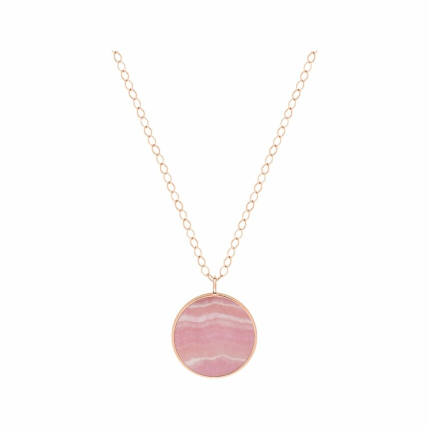 Collier Ginette NY EVER jumbo disc on chain en rhodocrosite et or rose