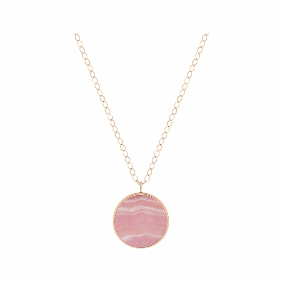 Collier Ginette NY EVER jumbo disc on chain en rhodocrosite et or rose