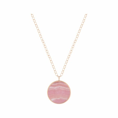 Ginette NY EVER jumbo disc on chain necklace, rhodocrosite and rose gold