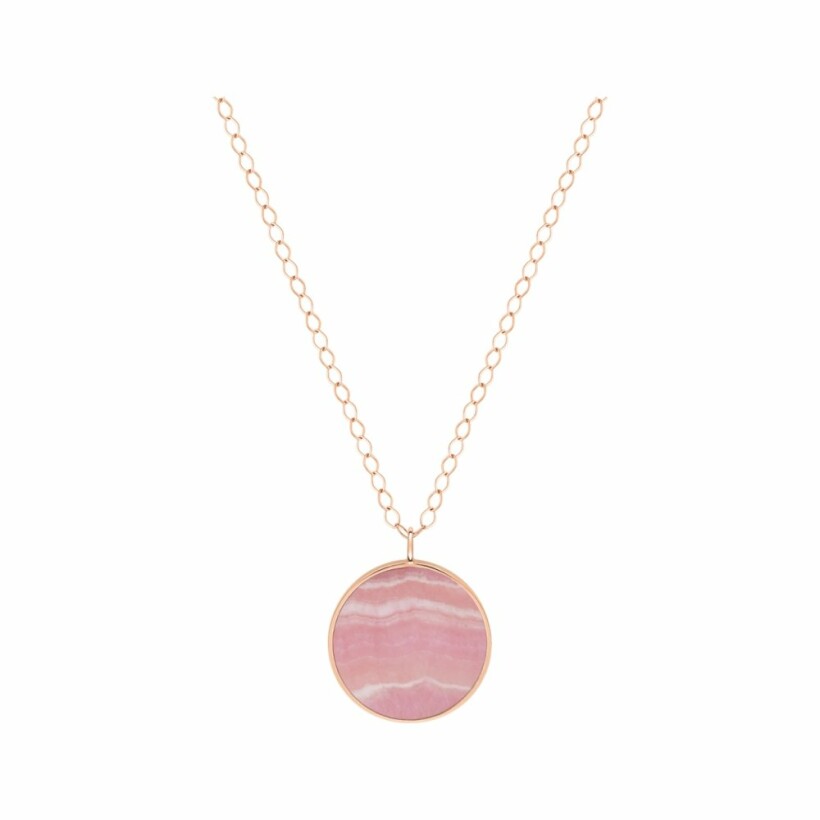 Ginette NY EVER jumbo disc on chain necklace, rhodocrosite and rose gold