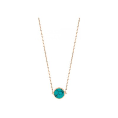 Collier Ginette NY MINI EVER DISC en or rose et turquoise