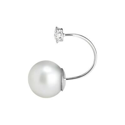 Mono boucle d'oreille en or blanc, perle des mers du sud et diamants