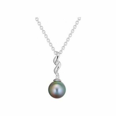 Collier Iza B Lagune en argent rhodié et perle de Tahiti de 10-11mm