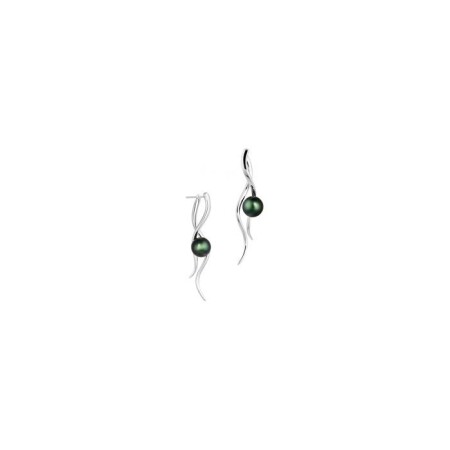 Boucles d'oreilles pendantes Iza B Canopée en argent rhodié et perles de  Tahiti