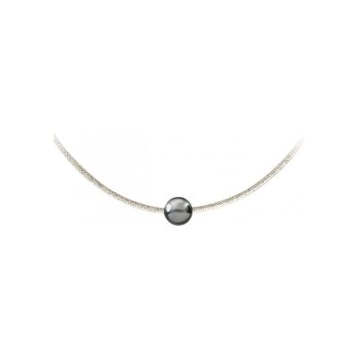 Collier cordon magnétique Iza B Epure en argent et perle de Tahiti de 10-11cm
