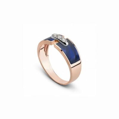 Bague Clozeau HÉLÈNA en or rose, résine bleu prusse et diamants