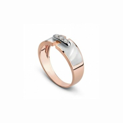 Bague Clozeau HÉLÈNA en or rose, résine blanche et diamants