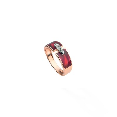 Bague Clozeau HÉLÈNA en or rose, résine rouge et diamants